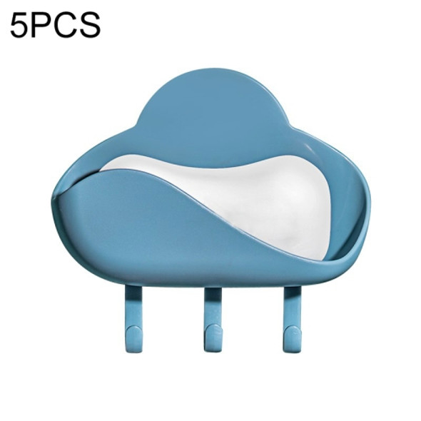 5 PCS Free Punch Cloud Hook Strong Viscose Bathroom Soap Dish Drain Shelf(Blue)
