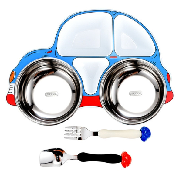 304 Stainless Steel Children Car Dinner Plate, Style:Blue (removable and washable)