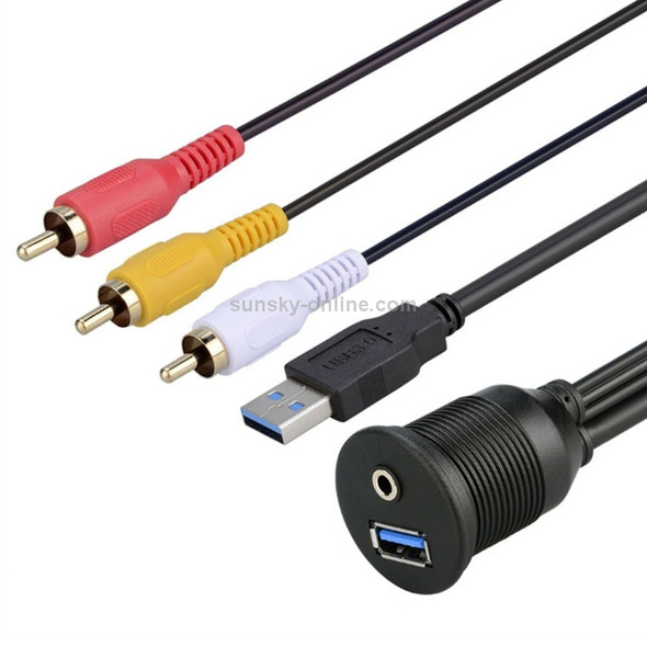 USB 3.0 Male + 3 RCA to USB 3.0 Female + 3.5mm Female Connector Car Adapter Cable, Length: 100cm