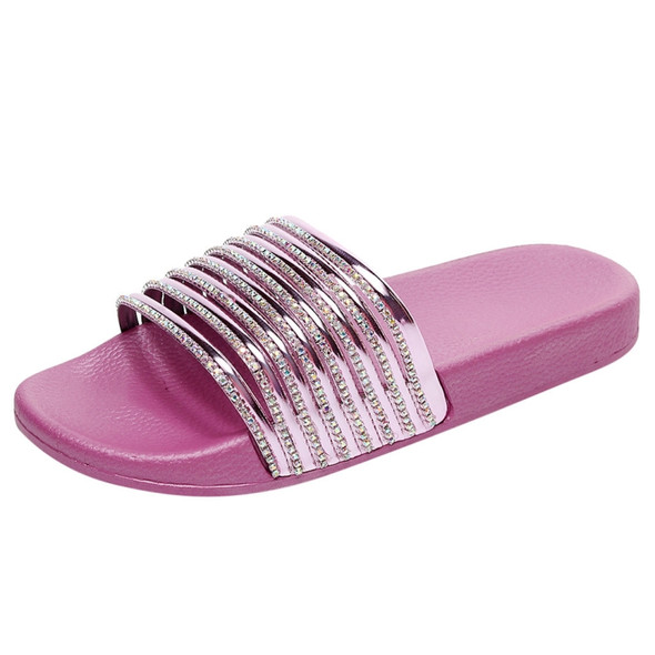 Women Solid Color Casual Glossy Flash Drill Slippers, Shoe Size:40(Purple)