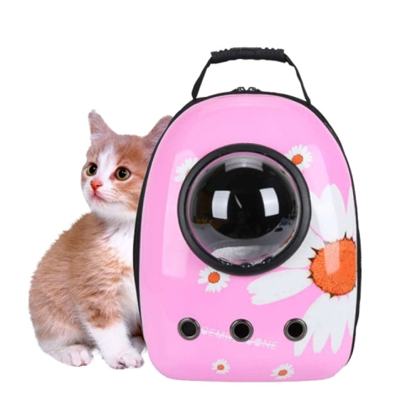 12-hole Breathable Transparent Go Out Portable Space Capsule Pet Carrier Backpack( Pink Chrysanthemum)