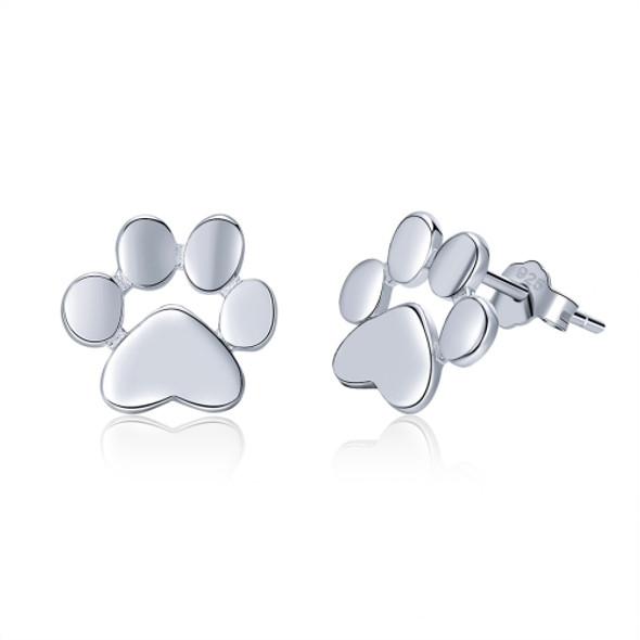 Women Fashion Pet Cat Footprints Silver Earrings, Color:White