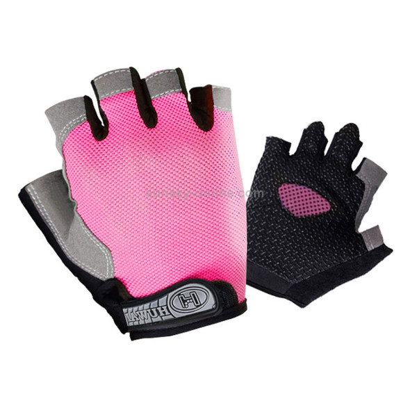 Summer Men Women Fitness Gloves Gym Weight Lifting Cycling Yoga Training Thin Breathable Antiskid Half Finger Gloves, Size:L(Pink)