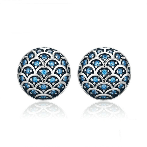 S925 Sterling Silver Wave Pattern Earrings Inlaid Blue Crystal Earrings