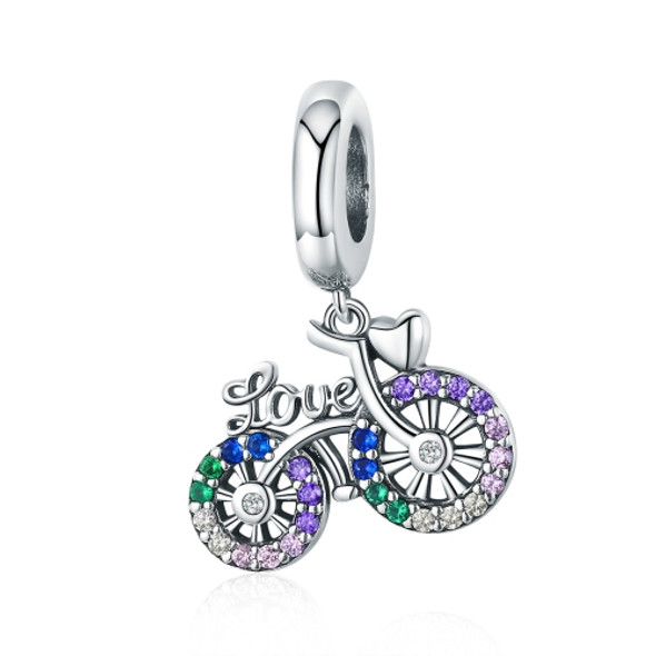 S925 Sterling Silver Bicycle Pendant Color Inlaid Zircon Beads DIY Bracelet Charm Accessories, Style: Pendant
