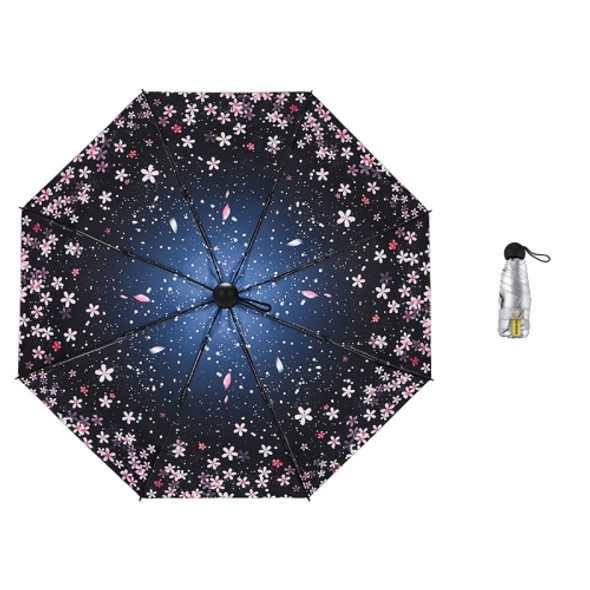 Anti-ultraviolet Sunshade Sun Umbrella Compact and Portable Titanium Silver Plastic Sun Umbrella(Falling Cherry Blossoms)