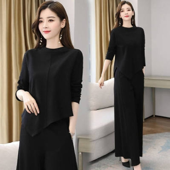 Autumn New Style Wide-Leg Pants Suit, Size: XXL(Black)