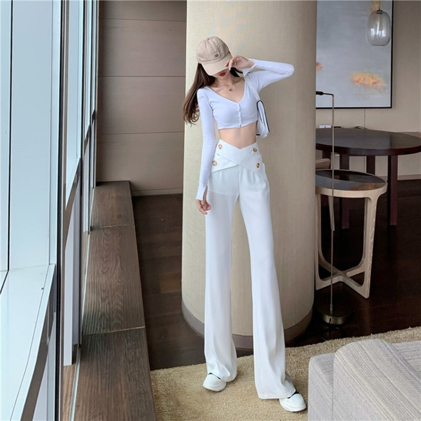 Autumn Irregular Design Sense Wide-Leg High-Waist Suit Pants Mopping Pants, Size: S(White)