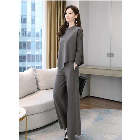 Autumn New Style Wide-Leg Pants Suit, Size: XXL(Gray)