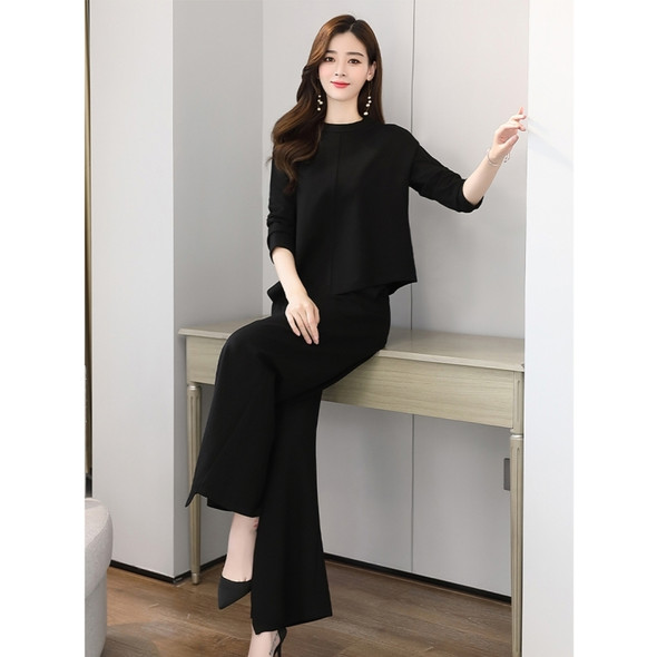 Autumn New Style Wide-Leg Pants Suit, Size: XXXL(Black)