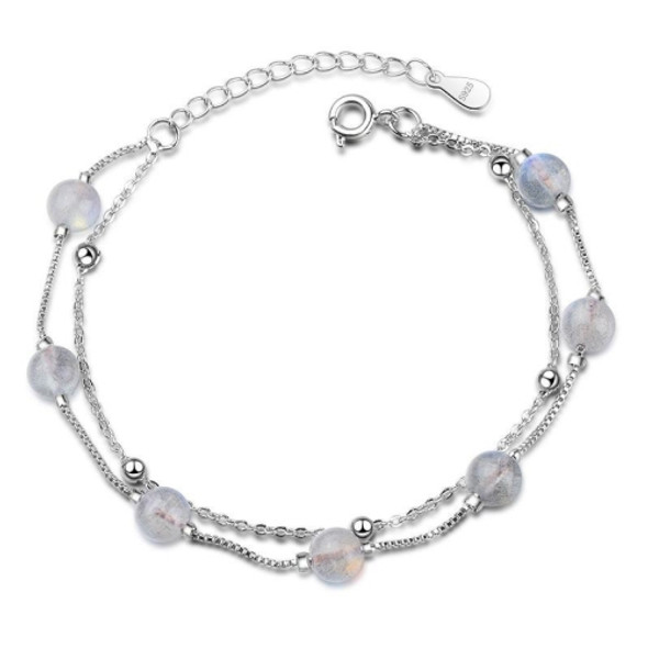 925 Sterling Silver Bracelet Women Crystal Bracelet Natural Beads Double-Layers Jewelry, Style:Moonstone