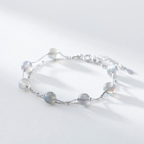 925 Sterling Silver Bracelet Women Crystal Bracelet Natural Beads Double-Layers Jewelry, Style:Moonstone