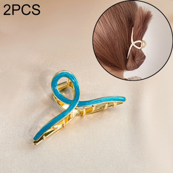 2 PCS Retro Cross Geometric Wild Hollow Hair Ornament Metal Hair Clip(Blue)
