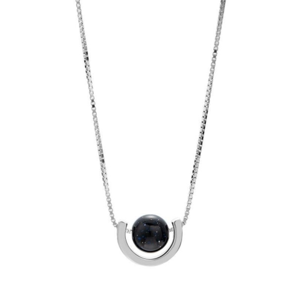 925 Sterling Silver Agate Star Necklace Female Anti-Oxidation Obsidian Saturn Pendant, Chain Thickness:0.65mm