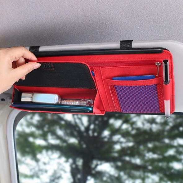 Car Sun Block Glasses Case Document Holder Car Plastic Frame Zipper Type Multi-Function Card Bag Storage Bag(Red)