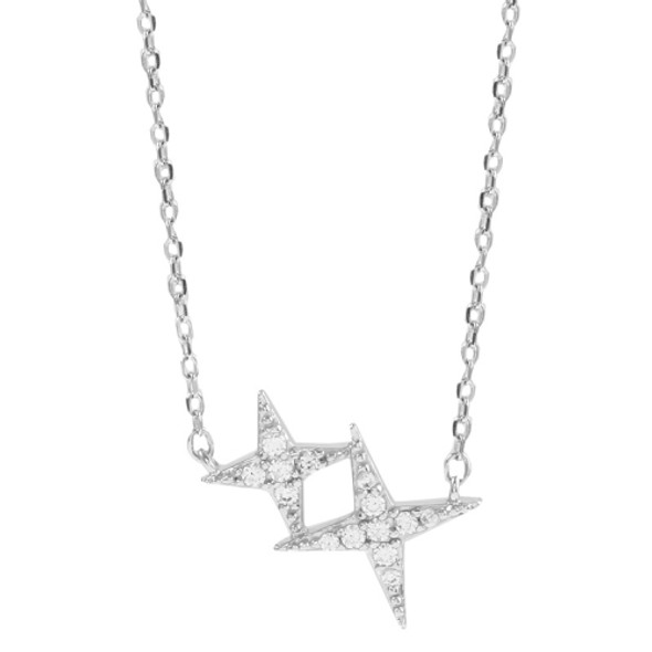 925 Sterling Silver Diamond Cross Star Necklace