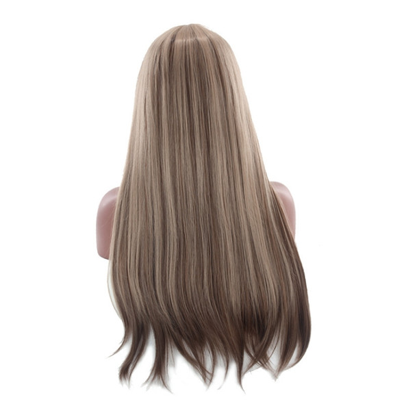 Ladies Long Straight Hair Air Bangs Wig Hair Set, Colour: Cool Brown