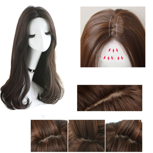 Ladies Mid-length Straight Hair Pear Flower Head Wig, Colour: Brown and Black