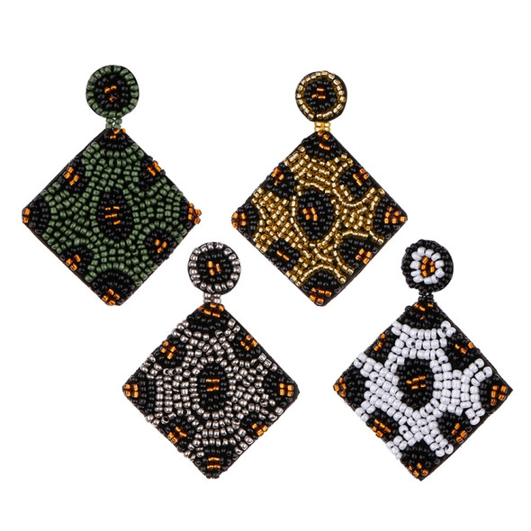 2 Pairs Handmade Beaded Rice Bead Earrings Female Retro Earrings(Golden E68688)