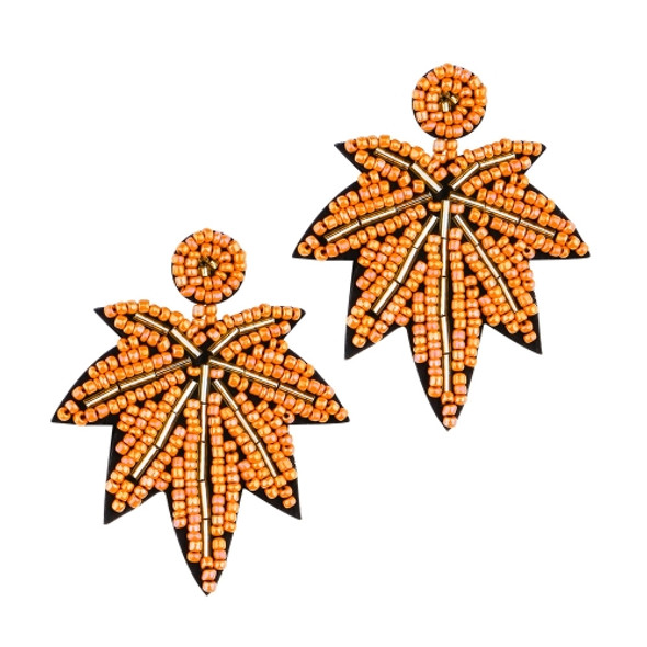 2 Pairs Handmade Beaded Rice Bead Earrings Female Retro Earrings(Orange E68696)