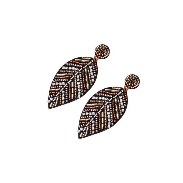 2 Pairs Handmade Beaded Rice Bead Earrings Female Retro Earrings(Golden E68693)