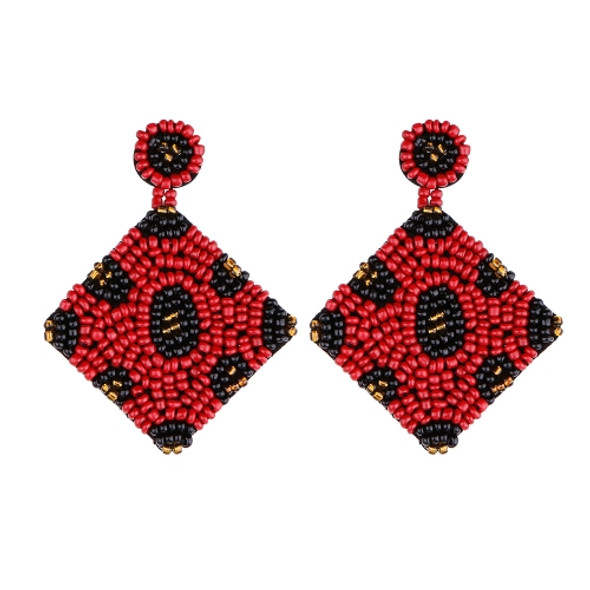 2 Pairs Handmade Beaded Rice Bead Earrings Female Retro Earrings(Red E68688)