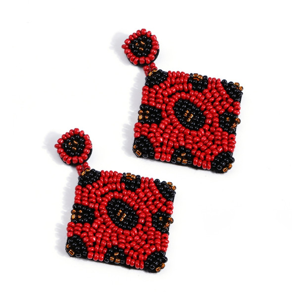 2 Pairs Handmade Beaded Rice Bead Earrings Female Retro Earrings(Red E68688)