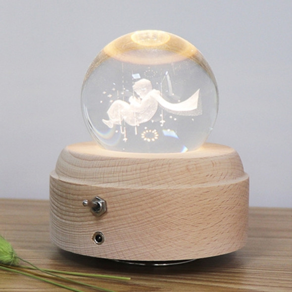 Girl Bedside Lamp Crystal Ball Wooden Base Music Box Charging Glow Rotating Night Light, Random Music(Fallen Little Prince)