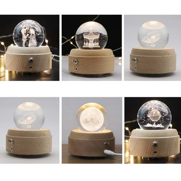 Girl Bedside Lamp Crystal Ball Wooden Base Music Box Charging Glow Rotating Night Light, Random Music(Eternal Flower)