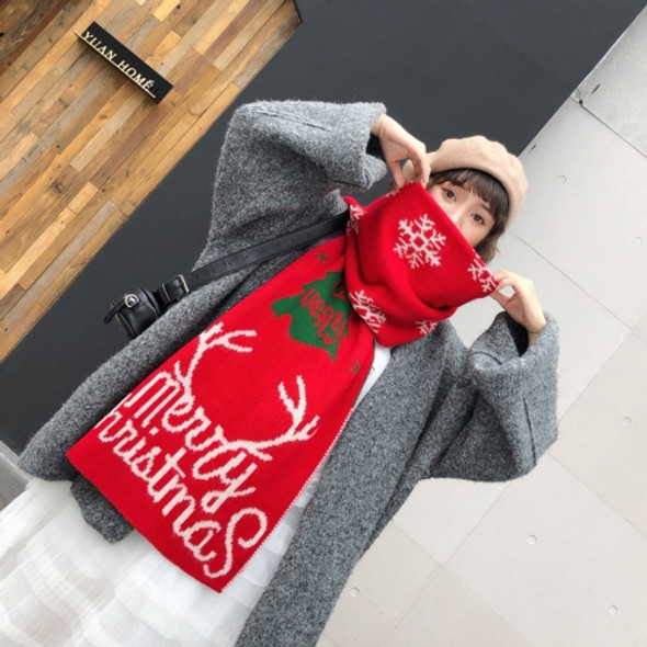 Autumn and Winter Christmas Pattern Knitted Warm All-Match Shawl Scarf(I05 Red)