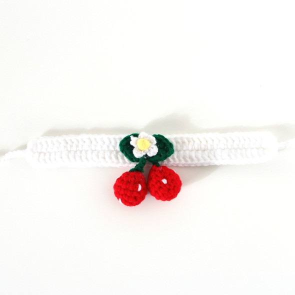 3 PCS Pet Handmade Knitted Wool Cherry Cat Dog Collar Bib Adjustable Necklace, Specification: M 25-30cm(White )