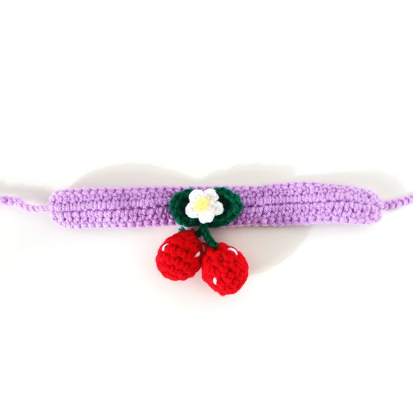 3 PCS Pet Handmade Knitted Wool Cherry Cat Dog Collar Bib Adjustable Necklace, Specification: M 25-30cm(Purple )