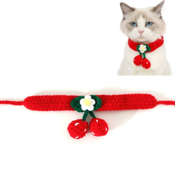 3 PCS Pet Handmade Knitted Wool Cherry Cat Dog Collar Bib Adjustable Necklace, Specification: S 20-25cm(Red)