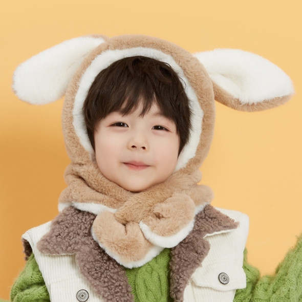 Winter Children Dual-Use Scarf Warm and Plush Cute Rabbit Collar Baby Plush Cold Outdoor Hat, Colour: Khaki(74cm (3-12 Years Old))