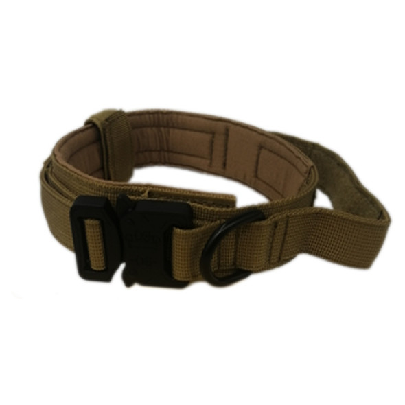 Nylon Thickened Large And Medium-Sized Dog Traction Collar Pet Collar, Size:L(Khaki+Black Button)
