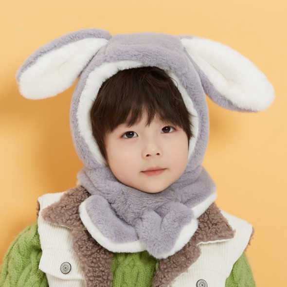 Winter Children Dual-Use Scarf Warm and Plush Cute Rabbit Collar Baby Plush Cold Outdoor Hat, Colour: Gray(74cm (3-12 Years Old))