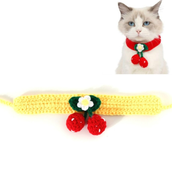 3 PCS Pet Handmade Knitted Wool Cherry Cat Dog Collar Bib Adjustable Necklace, Specification: M 25-30cm(Yellow )