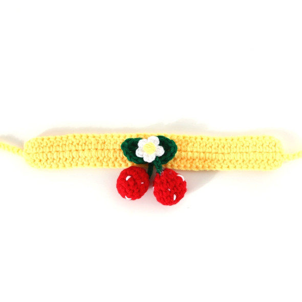 3 PCS Pet Handmade Knitted Wool Cherry Cat Dog Collar Bib Adjustable Necklace, Specification: M 25-30cm(Yellow )