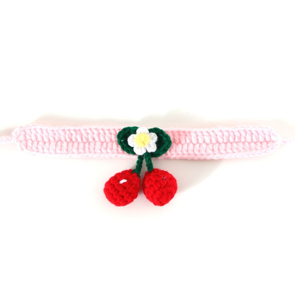 3 PCS Pet Handmade Knitted Wool Cherry Cat Dog Collar Bib Adjustable Necklace, Specification: M 25-30cm(Pink )
