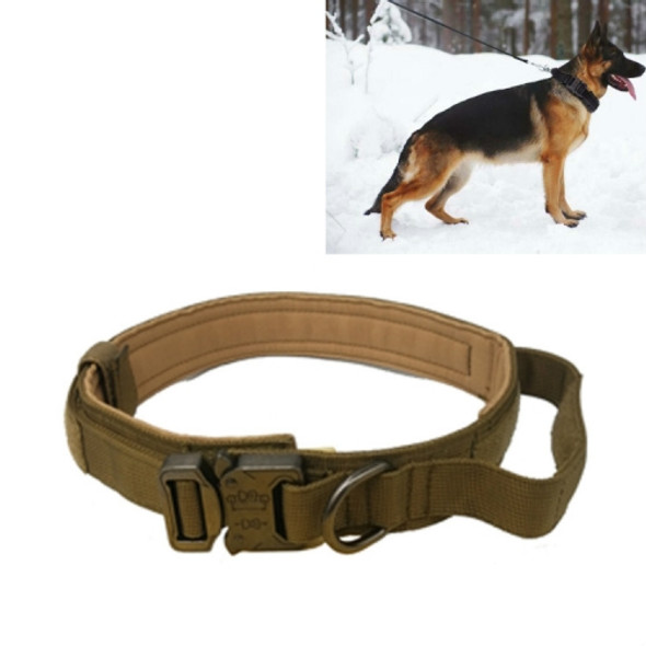 Nylon Thickened Large And Medium-Sized Dog Traction Collar Pet Collar, Size:L(Khaki+Light Button)