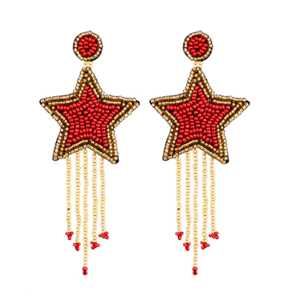 Ethnic Earrings Handmade Beaded Bohemian Tassel Earrings, Colour: Red E68698