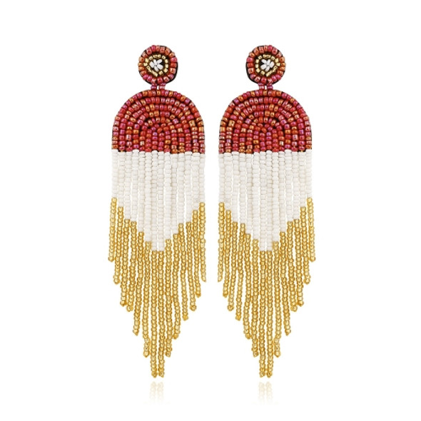 Ethnic Earrings Handmade Beaded Bohemian Tassel Earrings, Colour: Red E68671