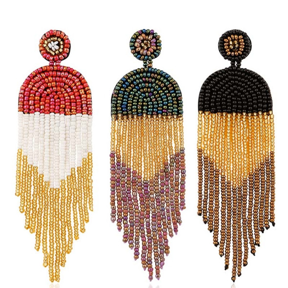 Ethnic Earrings Handmade Beaded Bohemian Tassel Earrings, Colour: Red E68671