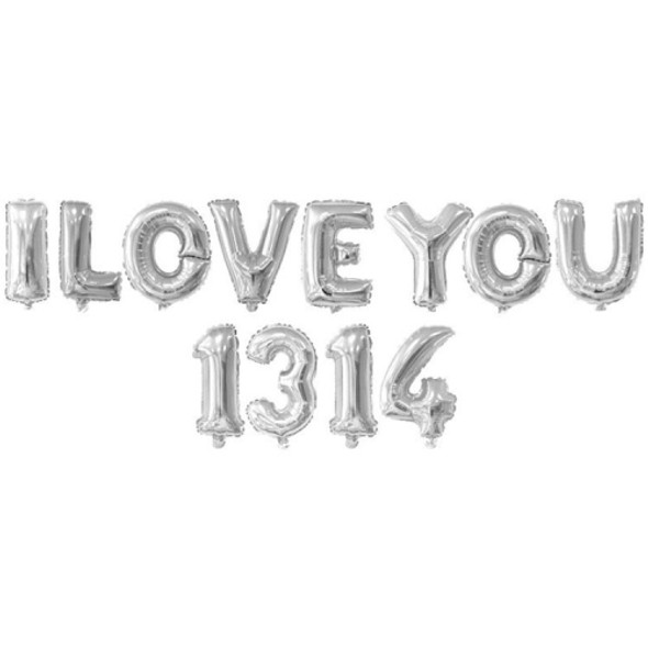 10 PCS I LOVE YOU 1314 Aluminum Film Alphanumeric Balloon Set Wedding Room Decoration(Silver)