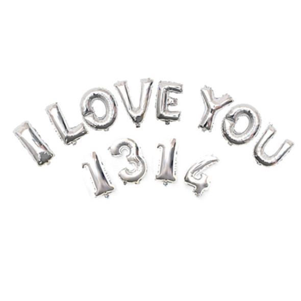 10 PCS I LOVE YOU 1314 Aluminum Film Alphanumeric Balloon Set Wedding Room Decoration(Silver)