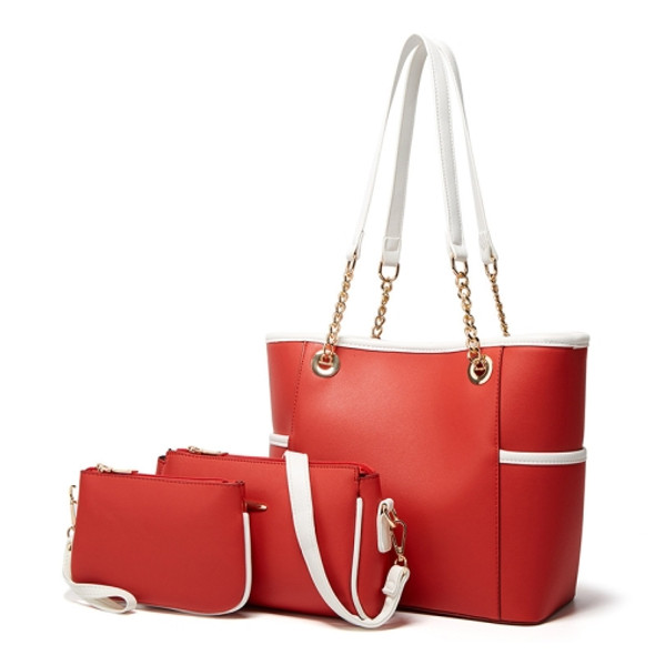 3 in 1 Ladies Simple All-Match Handbag Soft Leather Messenger Bag(Red)