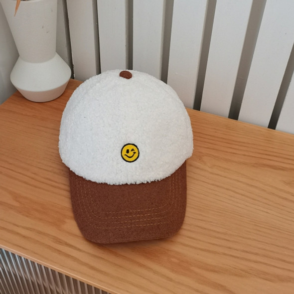 Autumn And Winter All-Match Lamb Wool Warm Baseball Cap Smiley Face Embroidery Curved Brim Cap, Size: M (56-58cm)(White)