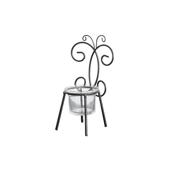 2 PCS Wrought Iron Chair Shaped Candle Holder Decoration Romantic Candle Light Table Decoration, Style:C(Black)