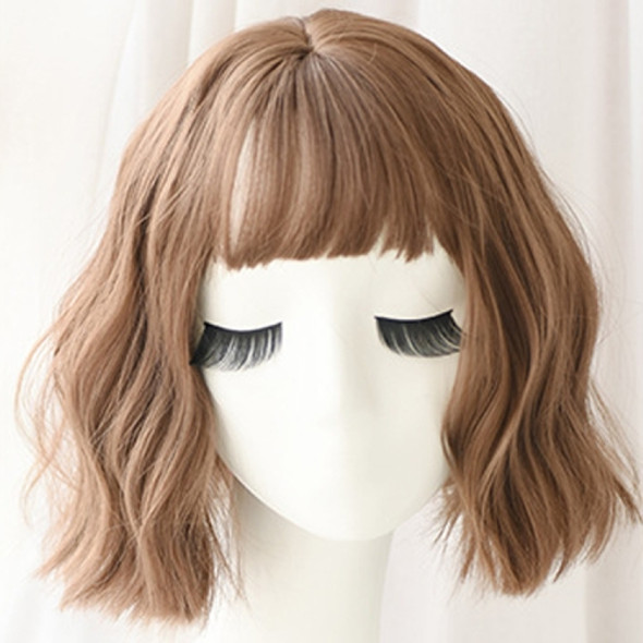 Wig Female Corn Perm Short Curly Hair Simulation Chemical Fiber Wig Headgear(Honey Pudding 25CM)