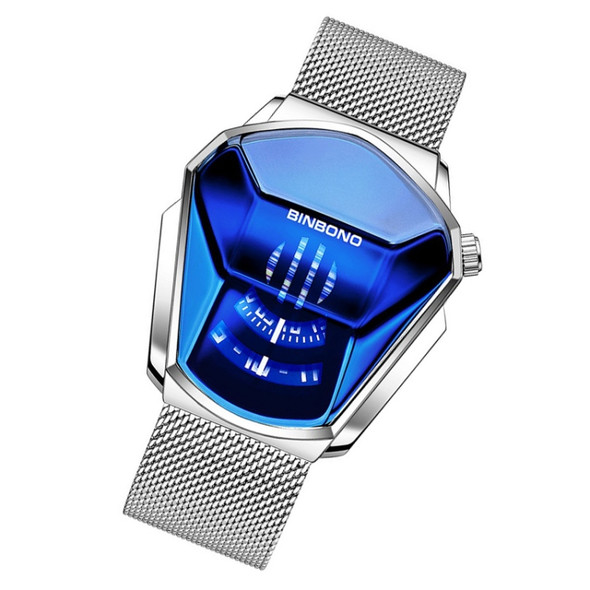 BINBONG 01 Men Locomotive Concept Diamond Dial Quartz Watch(White Mash White Steel Blue Surface)
